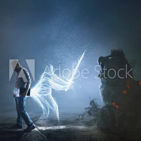 A dark lion tries to attack